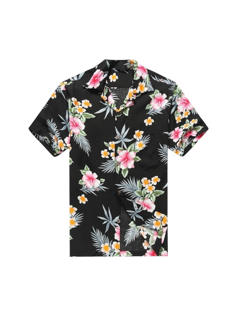 Women's Hawaii Hangover Black Floral Short Sleeve Button Front Shirt Size Small